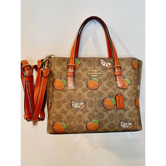 Coach Mollie Satchel Signature Canvas Orange Print Tan Multi NWT Crossbody - Picture 4 of 15
